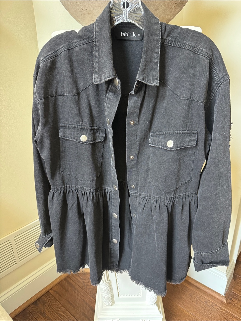 fab'rik Black Peplum-Style Denim Jacket